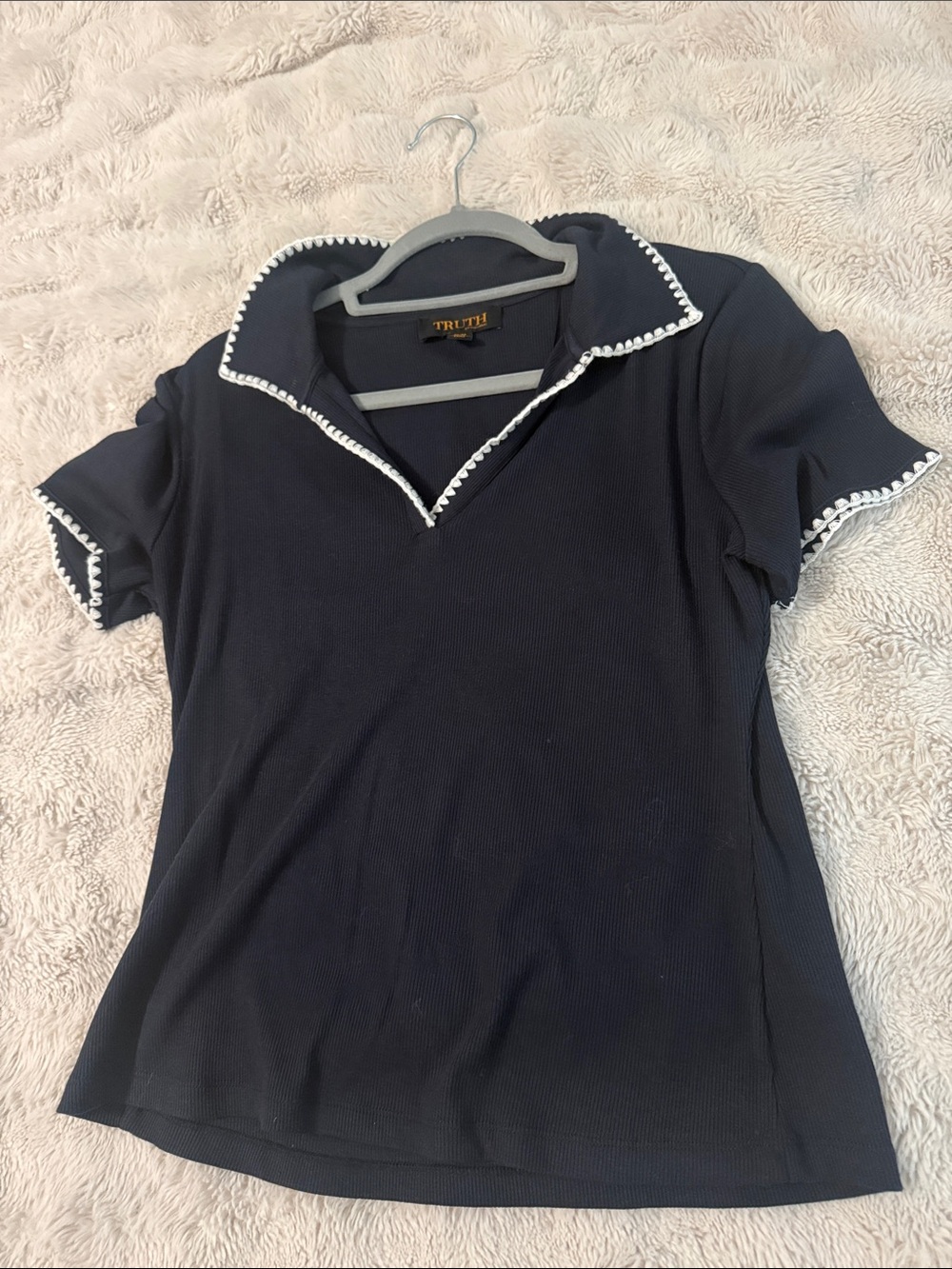 Truth Navy Short-Sleeve Polo with White Scallop Trim